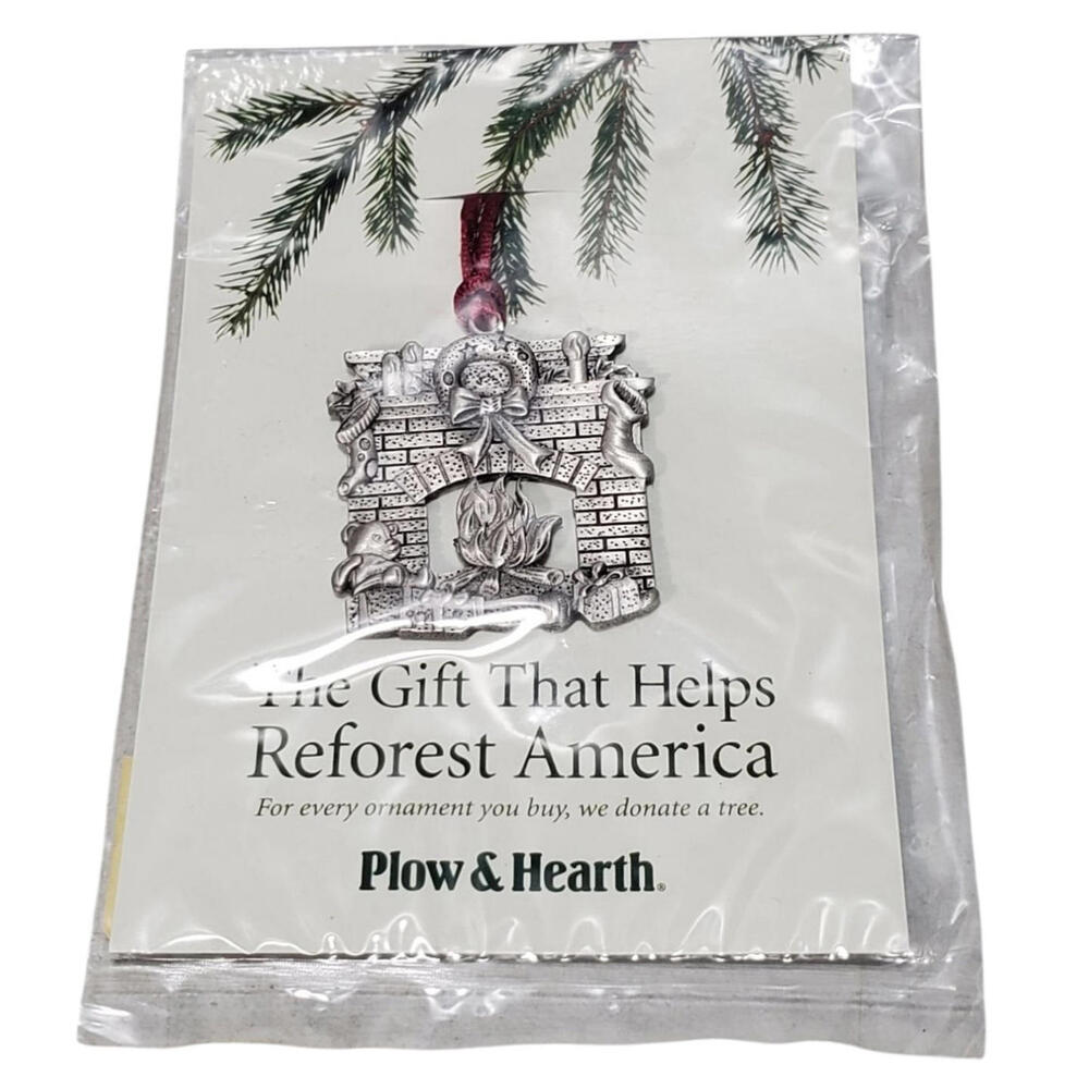 Plow & Hearth Pewter Christmas Ornament Cozy Decorated Fireplace